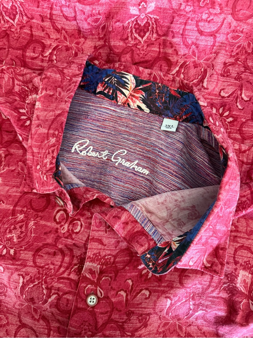 Robert Graham Red Paisley Floral Full Button Up Dress Shirt Size 2XL